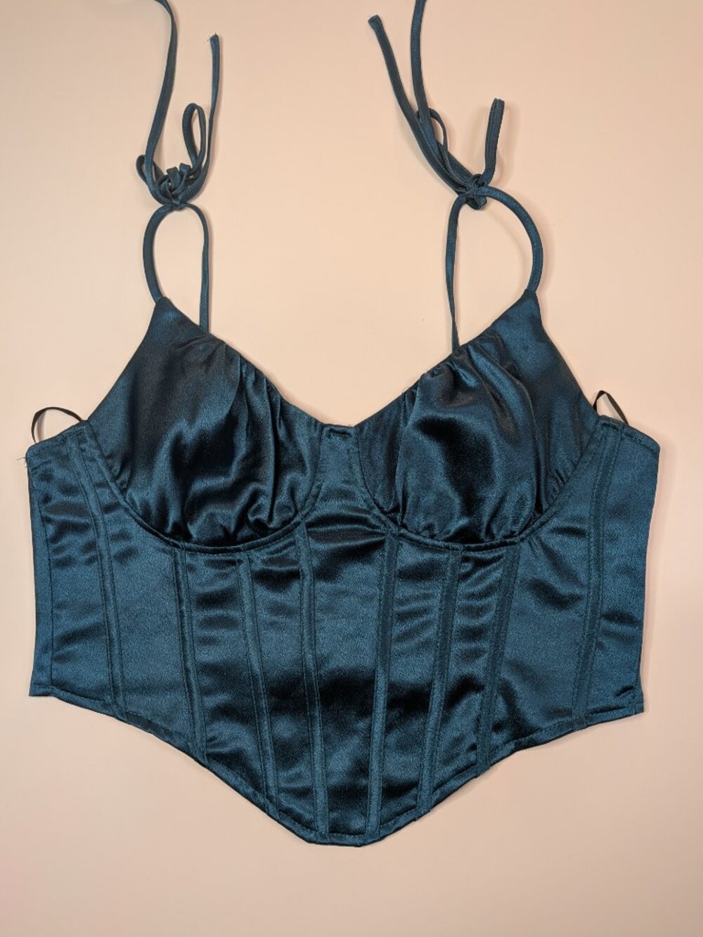 SHEIN Women’s Teal Satin Corset Bustier Crop Top Tie Straps Size M